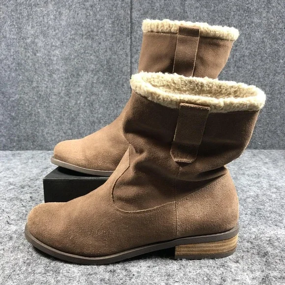 Sole Society Shearling Lined Boots Womens Brown Suede Pull On Ankle Mid Calf - Picture 3 of 14
